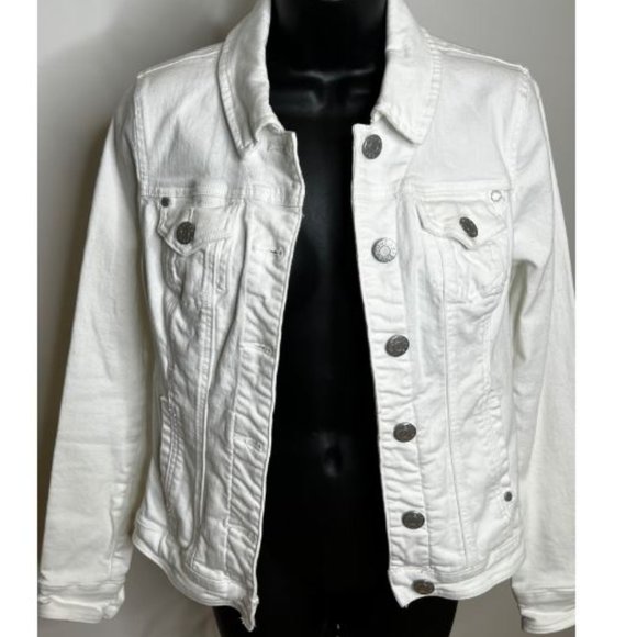 Guess Womens Button-Up Denim Jeans Jacket Collar Neck Long Sleeve Size M White - Picture 1 of 3